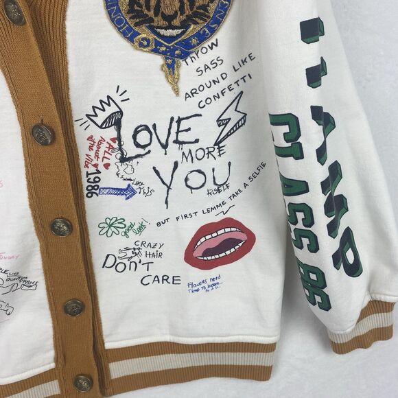Tig x Maria Braz Cardigan Sweater Womens Large Embroidered Tiger Crest Rare - Picture 5 of 10